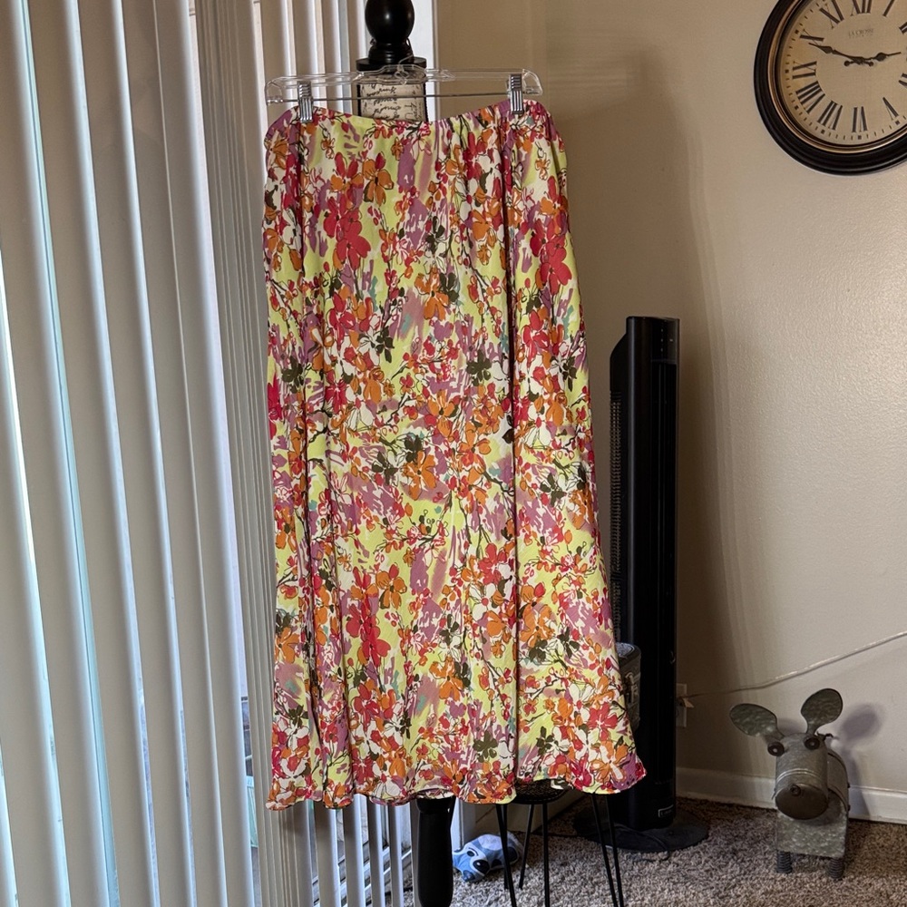 Lane Bryant Yellow Floral Midi Skirt